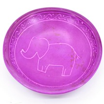 Vaneal Group Hand Crafted Carved Soapstone Fuchsia Elephant Trinket Bowl Dish image 1