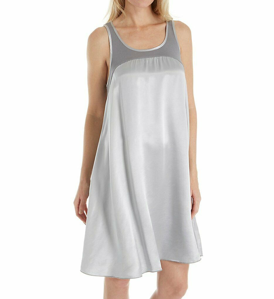 Pj Harlow Dark Silver Satin And Rib Nightgown Lindsay Us Large Sleepwear And Robes