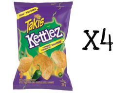 4x BARCEL TAKIS Kettlez Typhoon Jalapeño Flavour Potato Chips 200g CANADA - $34.64