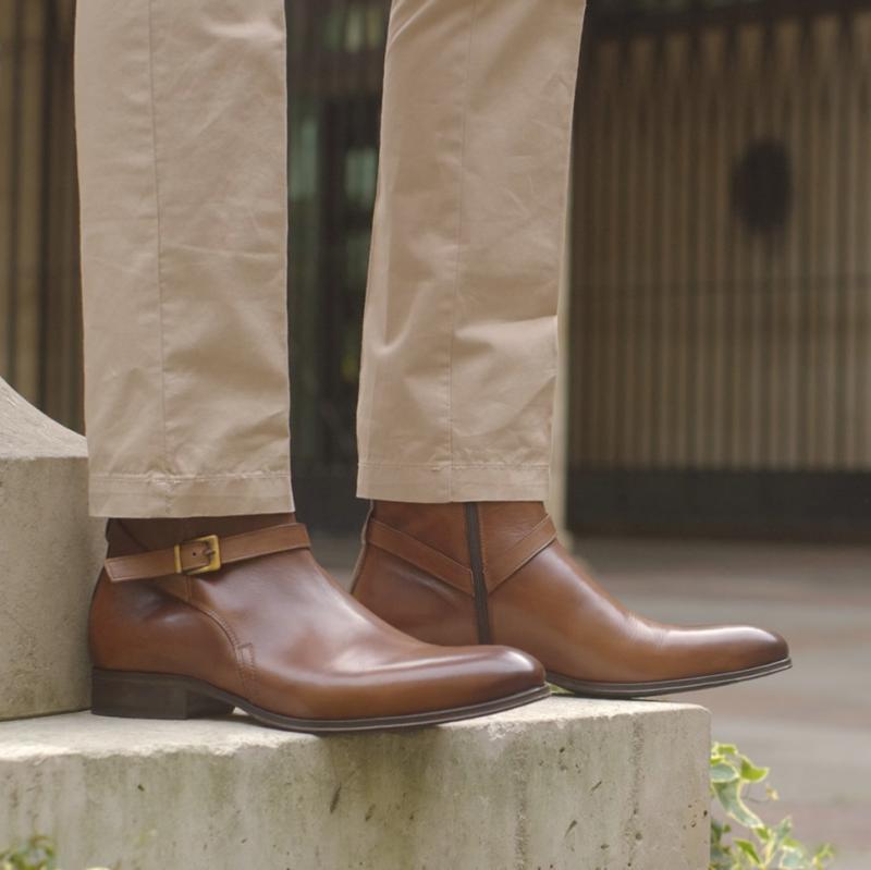 Men's JodhPur Rounded Buckle Strap Brown Formal Dress Handmade Leather Boots Men