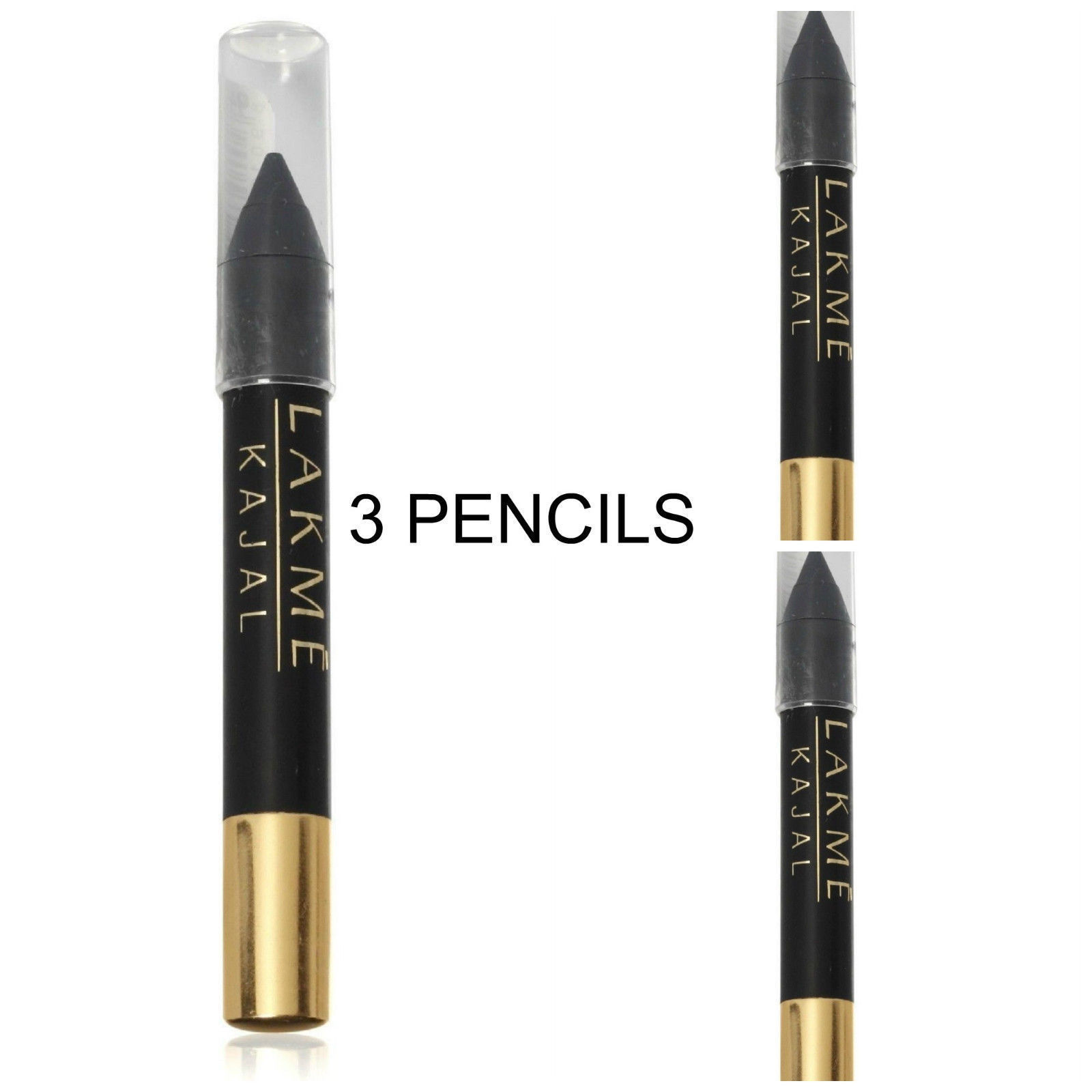 3 PENCIL OF Lakme Kajal Eyeliner Pencil Black Shade Color2g WITH FREE
