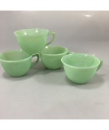 4 Fire King Jadeite Green Glass Jane Ray Ribbed Tea Cups 6 oz Vintage Ov... - $122.01