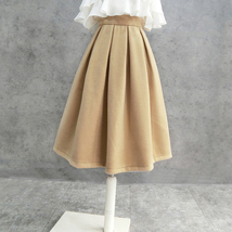 Women Winter Wool Skirt Outfit High Waist A-line Khaki Winter Skirt Plus Size image 3