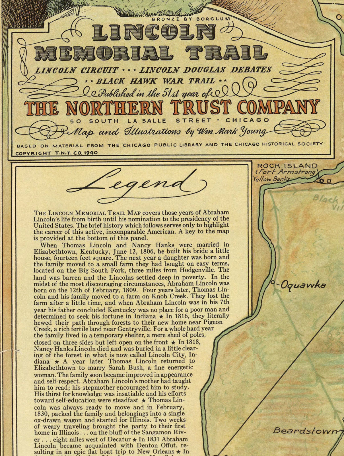 Historical Pictorial Map Abraham Lincoln Memorial Trail Black Hawk War Poster