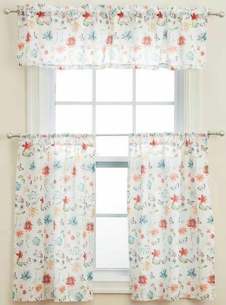 Primary image for 3pc. Curtains Set: 2 Tiers(28.5"x36") & Valance(58"x13")FLOWERS & BUTTERFLIES,LC