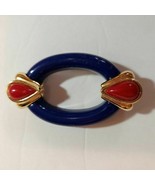 Avon Blue Deco Pin Navy Blue &amp; Red Art Deco Style Brooch Pin Gold Tone V... - $12.47