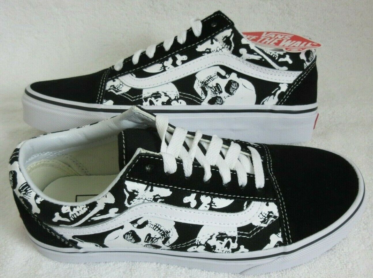 Vans Womens Old Skool Skulls Black True White Canvas Suede shoes Size 7 ...