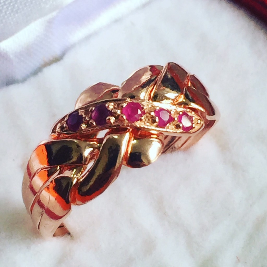 18k Rose Gold 4 Band Turkish Ruby Puzzle Ring - Unisex Jewelry