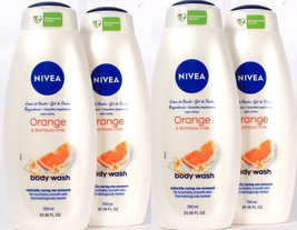 4 Bottles Nivea 25.36 Oz Orange &amp; Bamboo Milk Touchably Smooth Skin Body... - $58.99