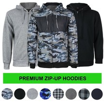 Men's Cotton Blend Zip Up Drawstring Fleece Lined Sport Gym Sweater Hoodie