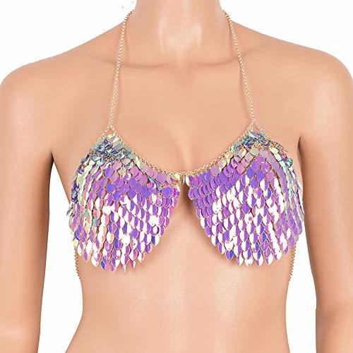 CCbodily Sexy Lingerie Bra for Women Sequins Halter Backless Novelty