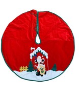 Christmas Tree Skirt Red Santa Claus Teddy Bear Ice Skating 40&quot; Workshop... - $14.85