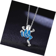 Silver Filled Blue Glitter Fire Opal Sea Turtle Tortoise Frog Choker Necklace - $16.49