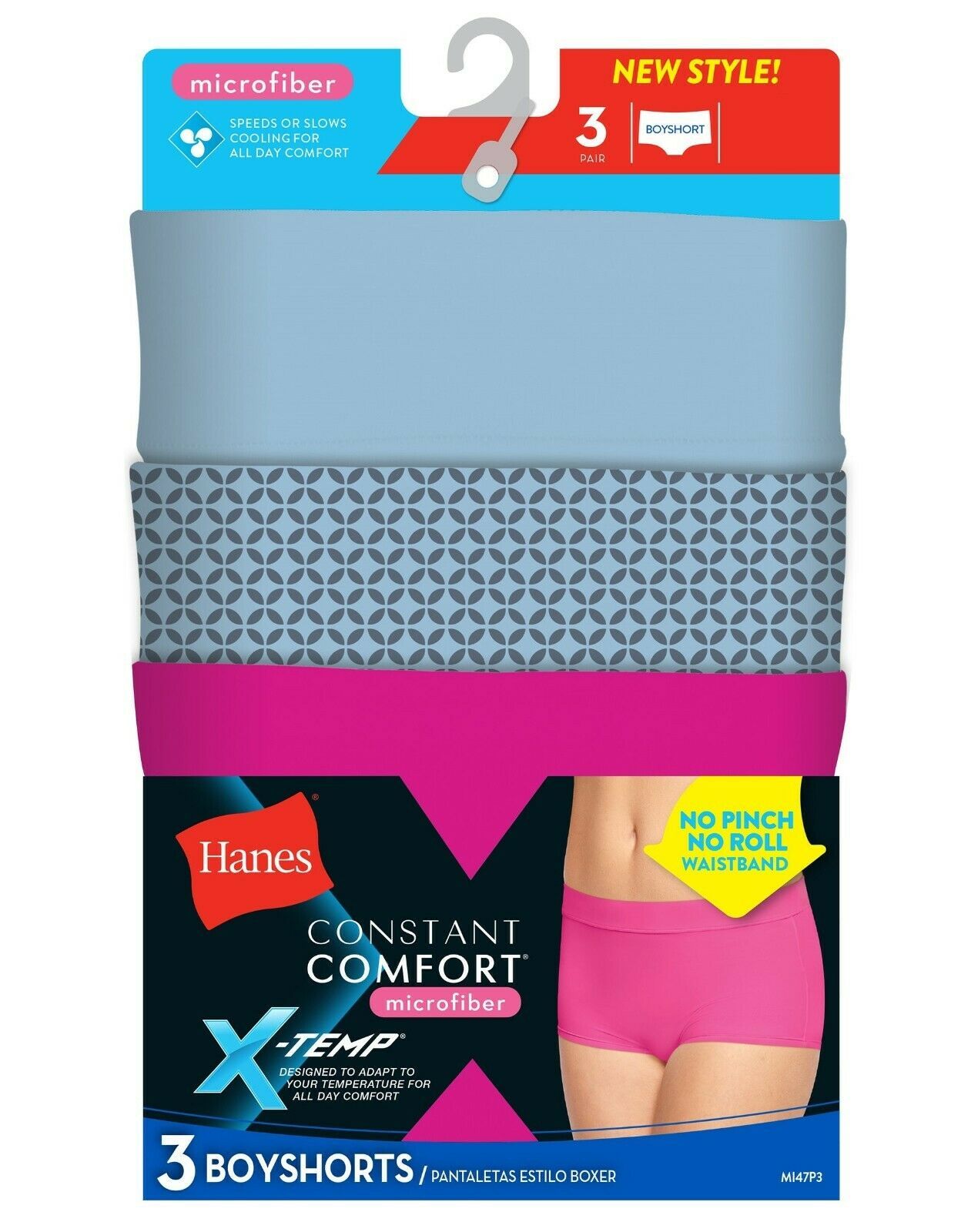 Hanes 3pk Women’s X-Temp Constant Comfort Microfiber Boyshorts Pink/Blue Geo 5/S