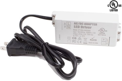 UL LISTED 24V 3A 72w LED LIGHT Low Profile POWER SUPPLY for LED STRIPS Module