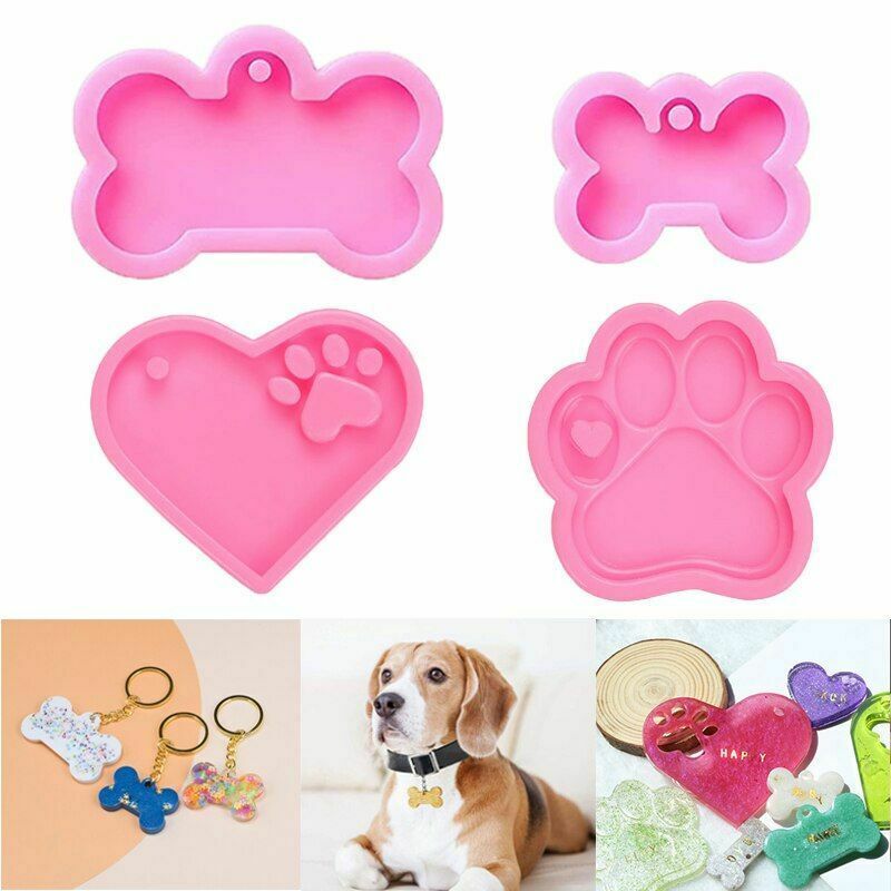 Cat Paw Dog Tag Bone Shaped Silicone Resin Mould DIY Jewelry Making Tools Crafts