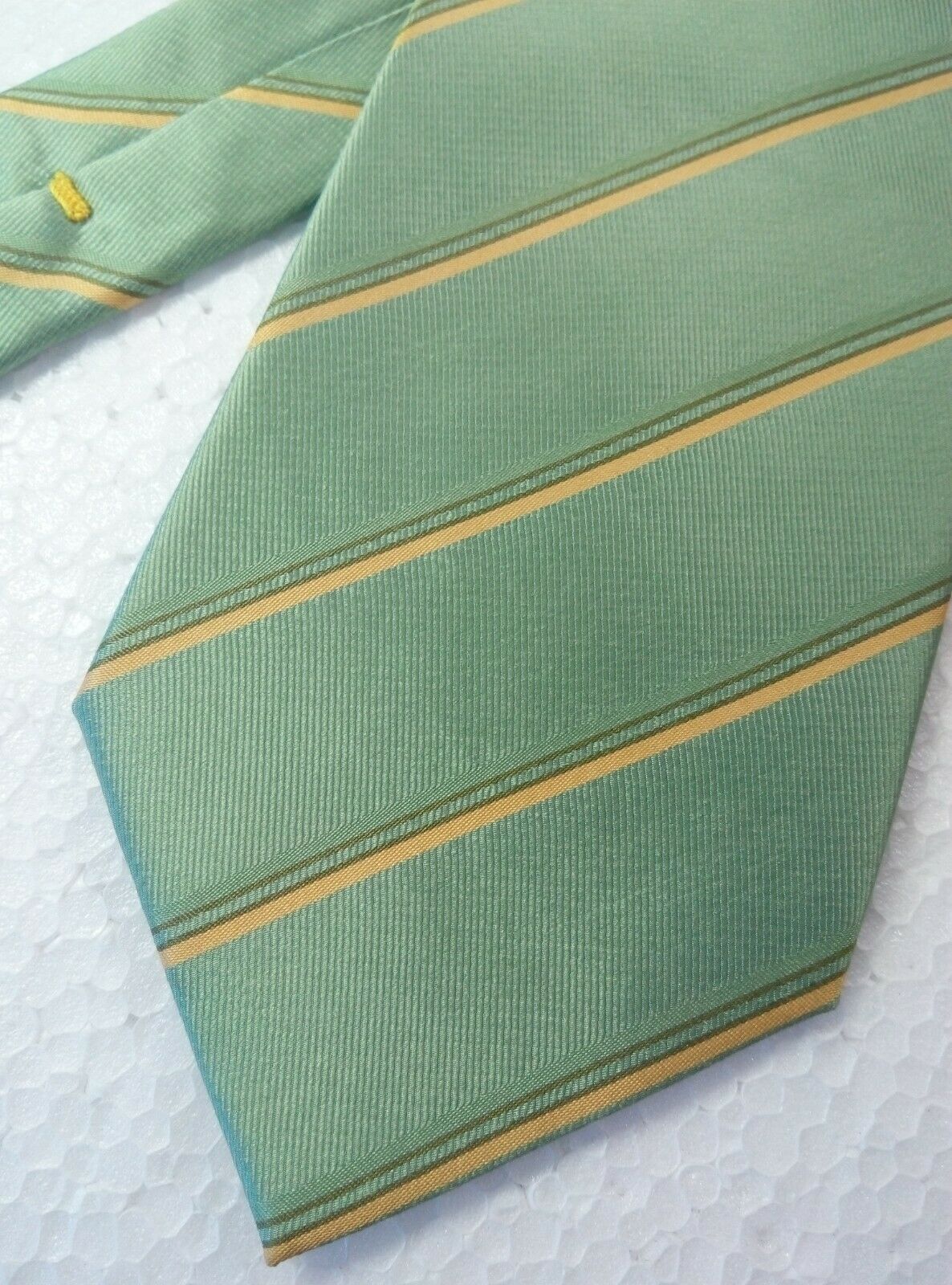 Green Neck tie 100 silk Made in Italy wide striped business wedding