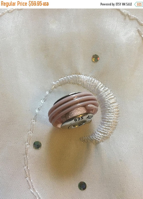 Primary image for Genuine Pandora Silver Pink Ribbon Murano Glass Charm Bead  790606 