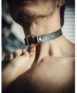 BDSM leather submissive collar custom engraved, sub men choker personalized - $105.00