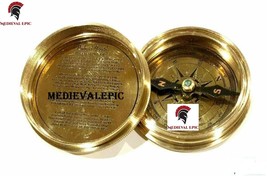 Medieval Epic 2'' Brass Antique Vintage Marine Poem Pocket Compass With Case
