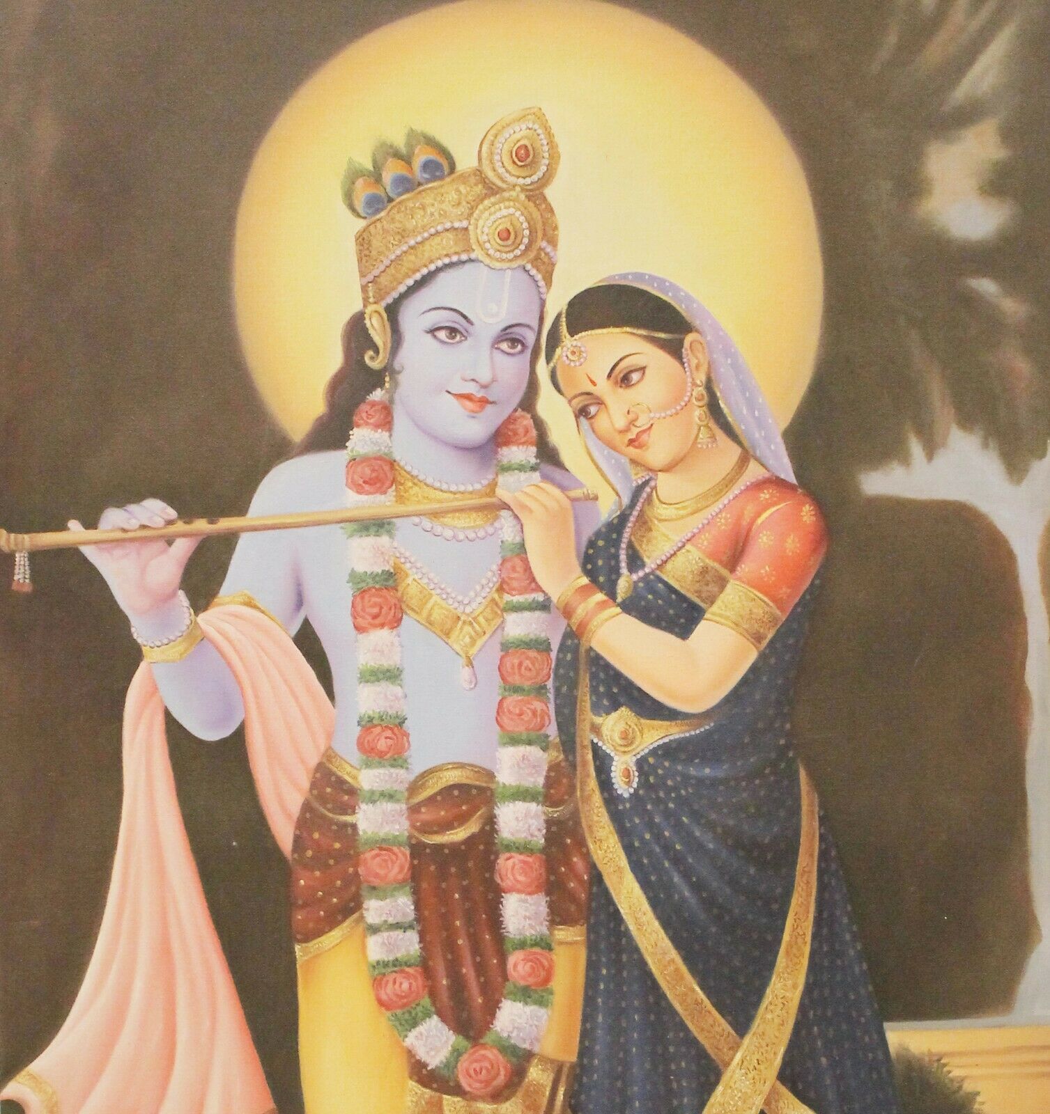 Painting Handmade Art Lord Radha Krishna Oil On Canvas Vintage