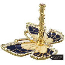 Decorative Black Enamel &amp; Gold Plated Butterfly Jewelry Ring Holder w/ C... - $19.99