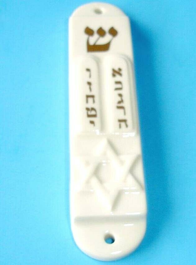 Lenox Ivory Mezuzah Case Ten Commandments & Gold Accents New In Box