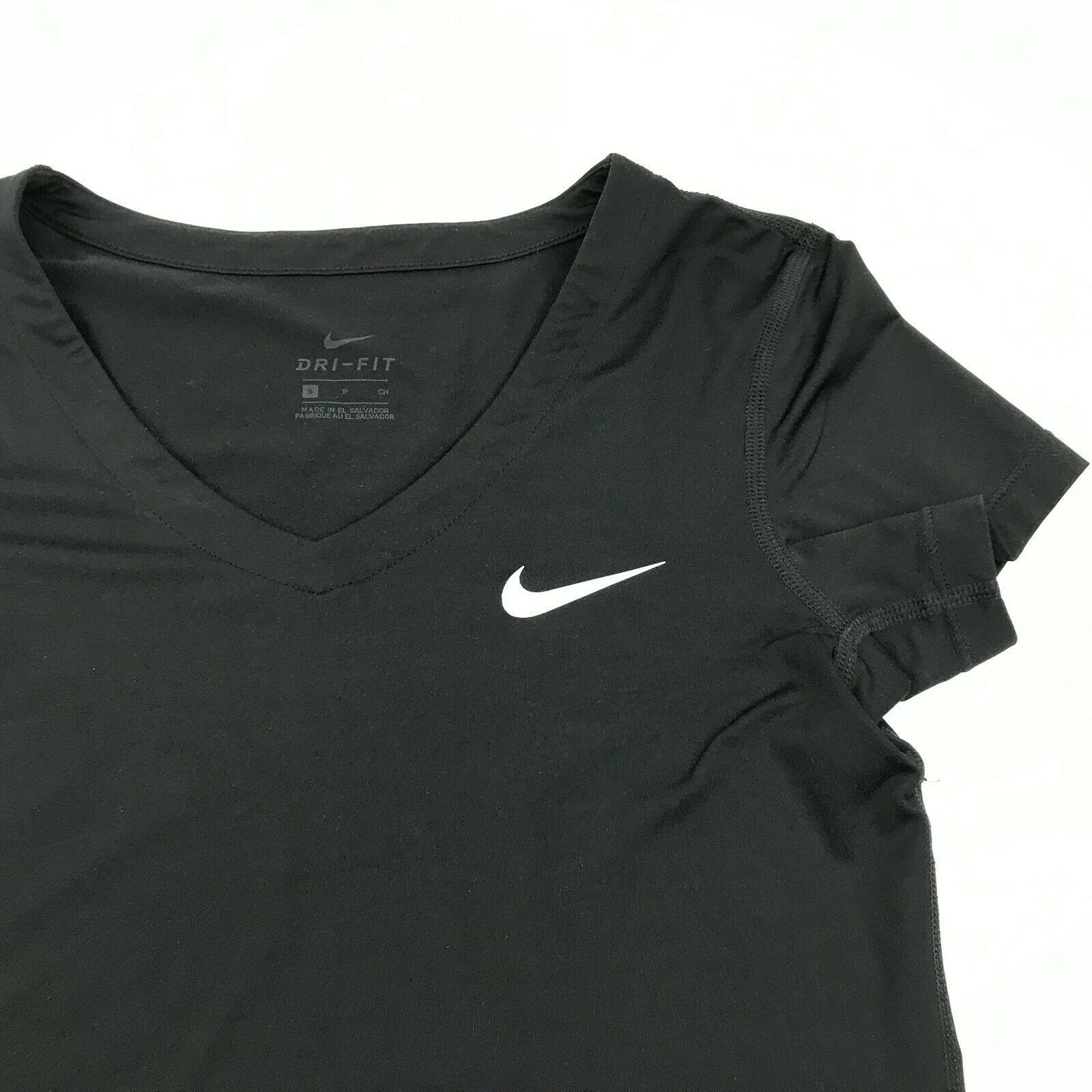 Nike Dry Fit Shirt Women's Size Small S Athletic Black Short Sleeve V ...