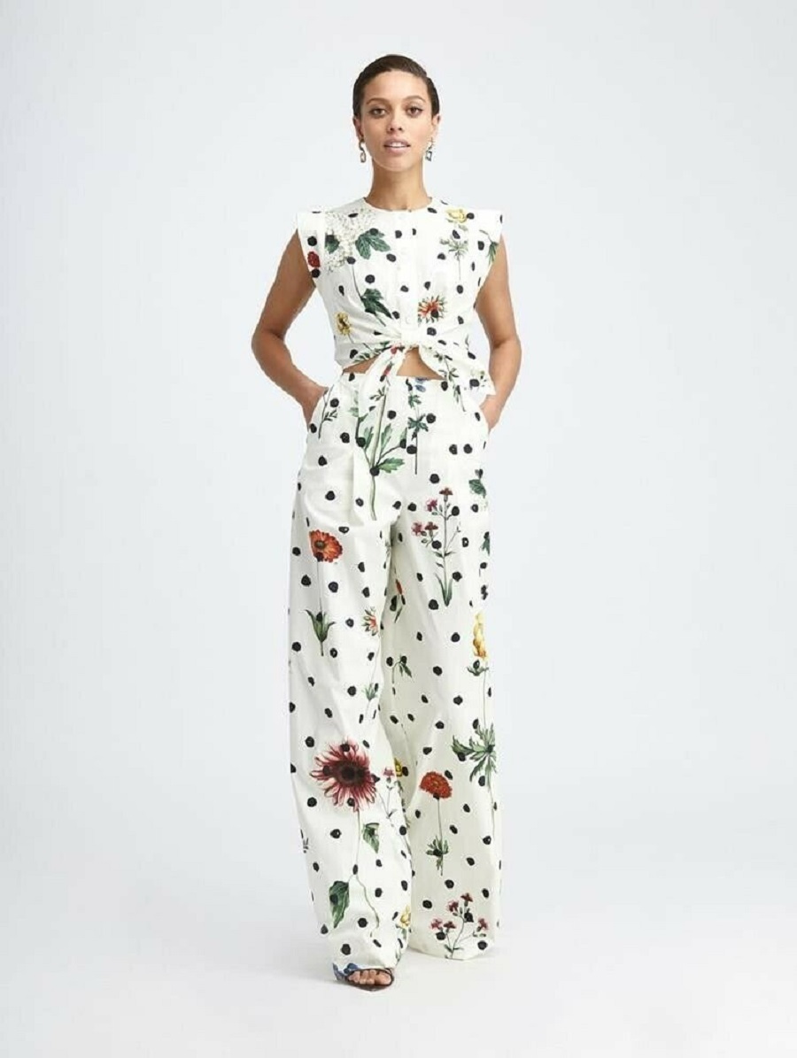 Primary image for $2,490 NEW W. TAG 2021 STUNNING ECRU MULTI BOTANICAL RUNWAY JUMPSUIT US 4 S M