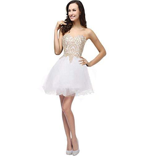 Lemai Little White Short Prom Dresses Homecoming Cocktail Gowns Gold Lace US 2