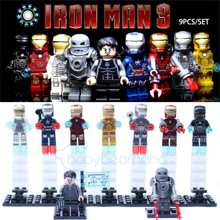 9PCS Tony Stark Super Heroes Iron Man Custom Bricks MiniFigures Sets DIY Toys
