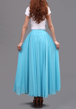 AQUA BLUE Long Chiffon Skirt High Waisted Plus Size Wedding Chiffon Skirt image 9