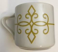 Starbucks 2015 White Coffee Mug W/ Green Scrolls Diamond Pattern/Design 12oz Cup - $18.80