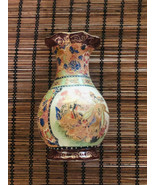 Vintage Gold Encrusted Asian Table Vase 6&quot; Colorful Porcelain - $21.29