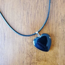Black Tourmaline Gemstone Heart Necklace, Polished Rock Pendant, stone crystal image 3