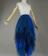 Women Layered Long Tulle Skirt Tiered Holiday Party Outfit Plus Size Purple Blue image 8