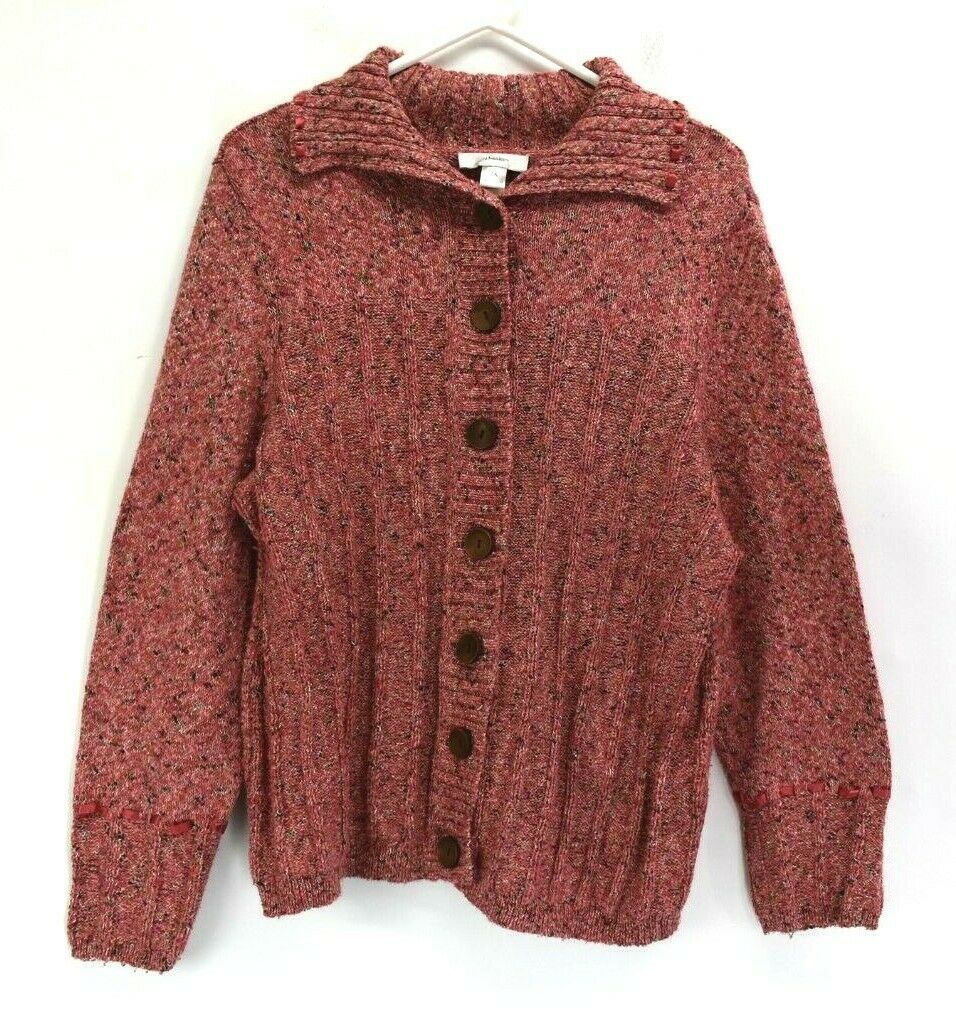 CJ Banks Women 1X Plus Wood Buttons Ribbed Knit Cable Sweater Cardigan ...