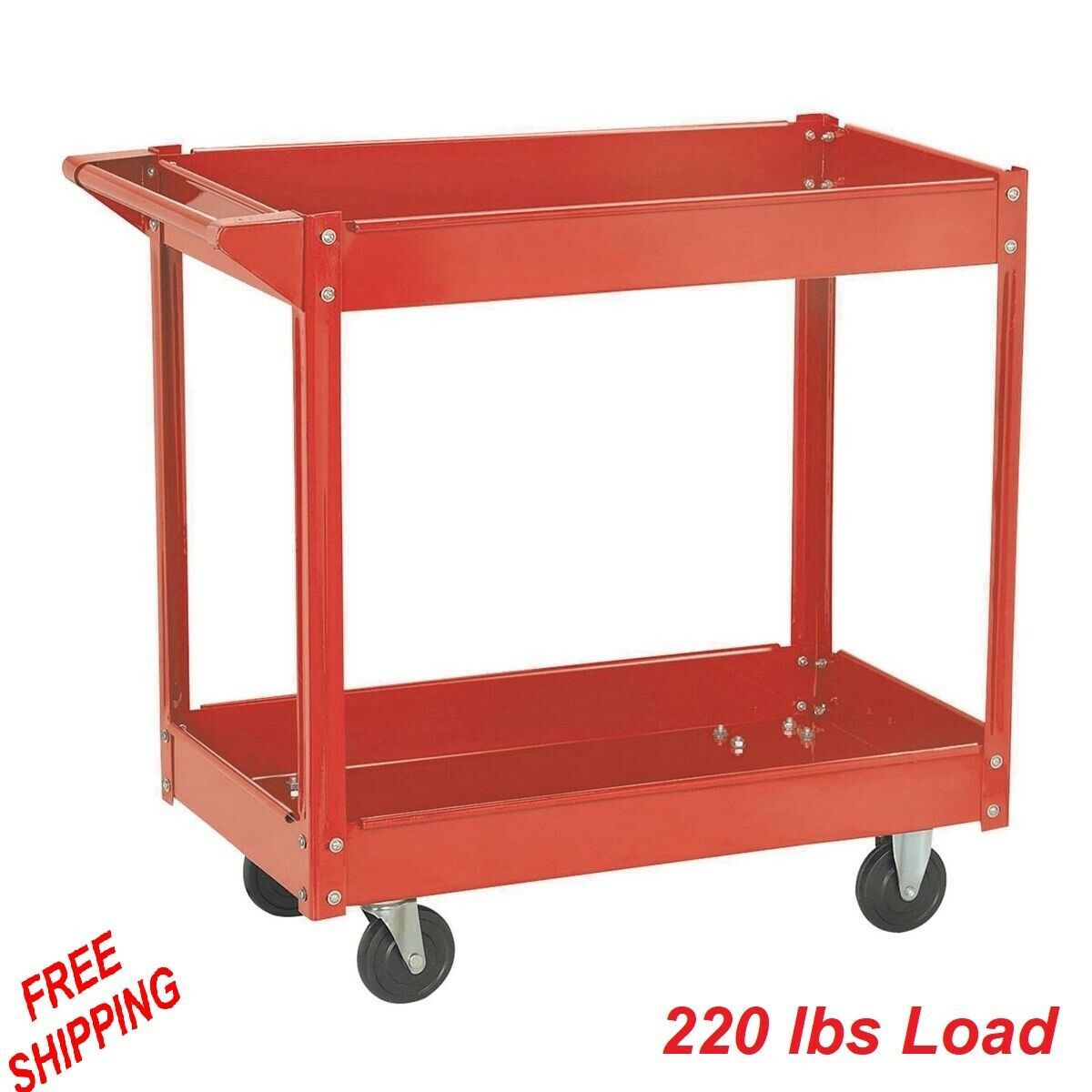 Rolling Heavy Duty Utility Metal Cart 2 Shelves Service Garage Push