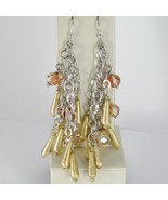 925 STERLING YELLOW SILVER PENDANT EARRINGS MULTI WIRE DROPS AND ORANGE ... - $63.21