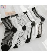 Women Sheer Transparent Silk Elastic Mesh Ankle Stripe Dot Multi Socks O... - $4.30