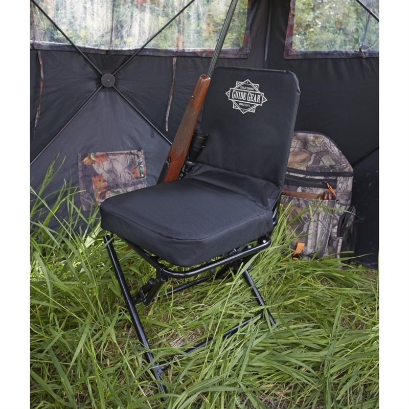 Black Swivel Blind Chair Padded OverSized Quiet Folding Deer Hunting Turkey Hog Seats & Chairs