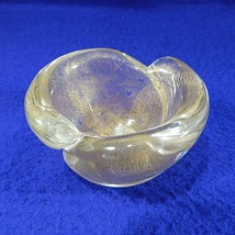 Small Vintage Murano Glass Bowl Barbini Aventurine Gold Fleck Mid Century Modern - $39.50
