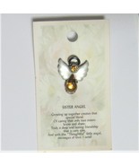 Sister Angel Pin Antique Silver White and Gold  hatpin lapel Amber Crystal  - $3.95