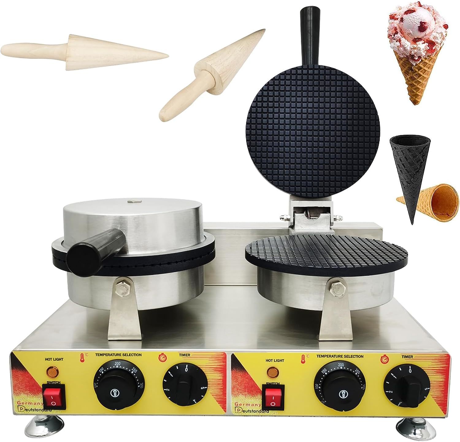 110V 2KW Double Head Waffle Maker Nonstick Ice Cream Cone Maker Baker