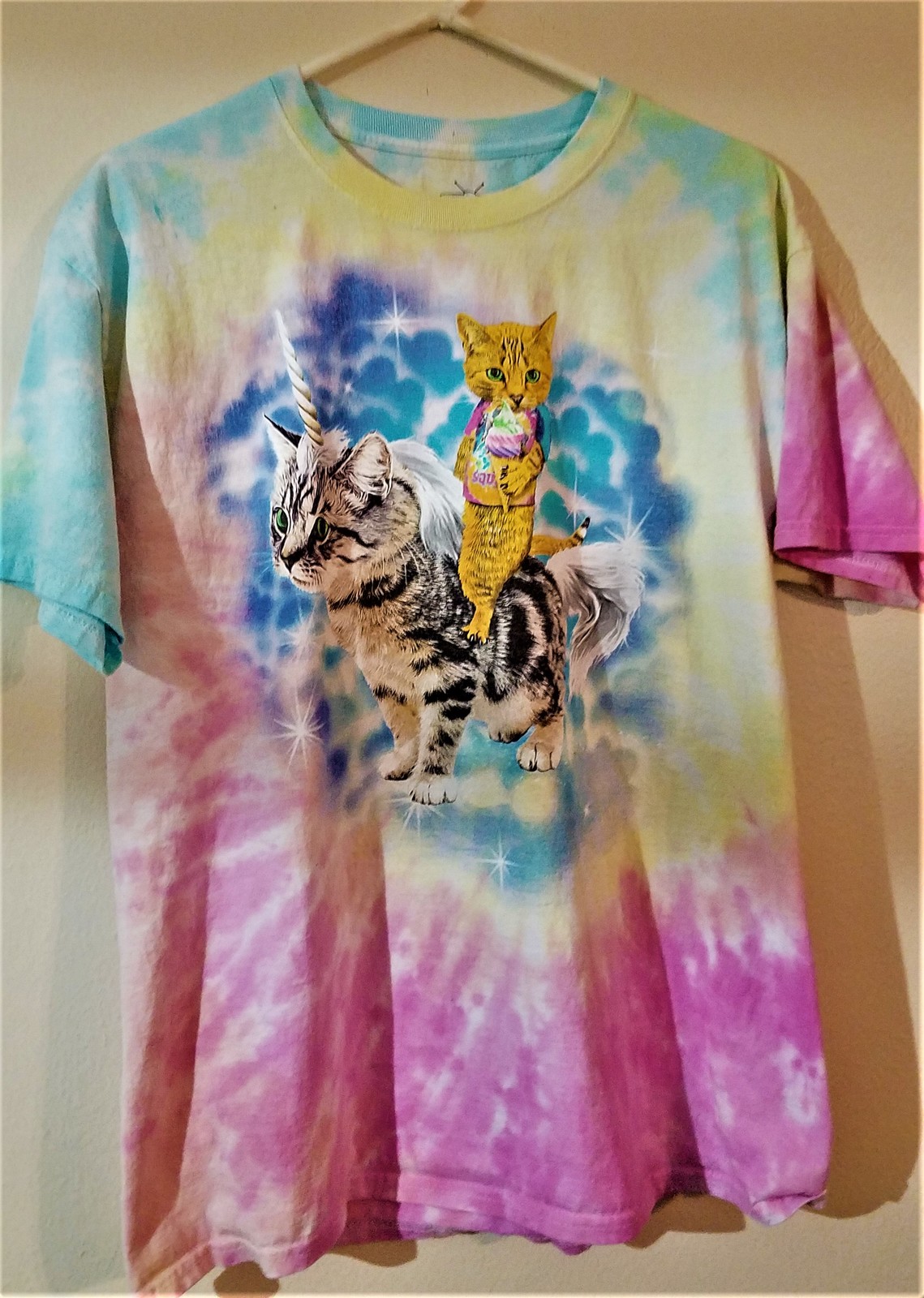 Social Media Unicorn Cat Tie Dyed T Shirt 42/44 Tops