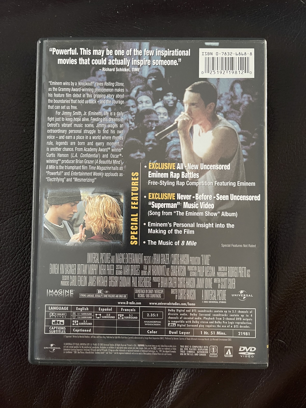 8 Mile Widescreen Dvd - Brittany Murphy Eminem Taryn Manning Drama Kim ...