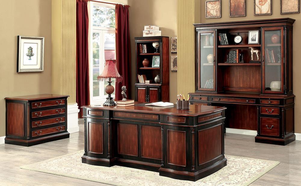 Kingsway Bookcase in Cherry & Black Wood Home Office Furniture