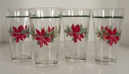 Gibson Designs POINSETTIA HOLIDAY 16-oz Glass Drink Tumbler (s) LOT OF 4 - $34.60