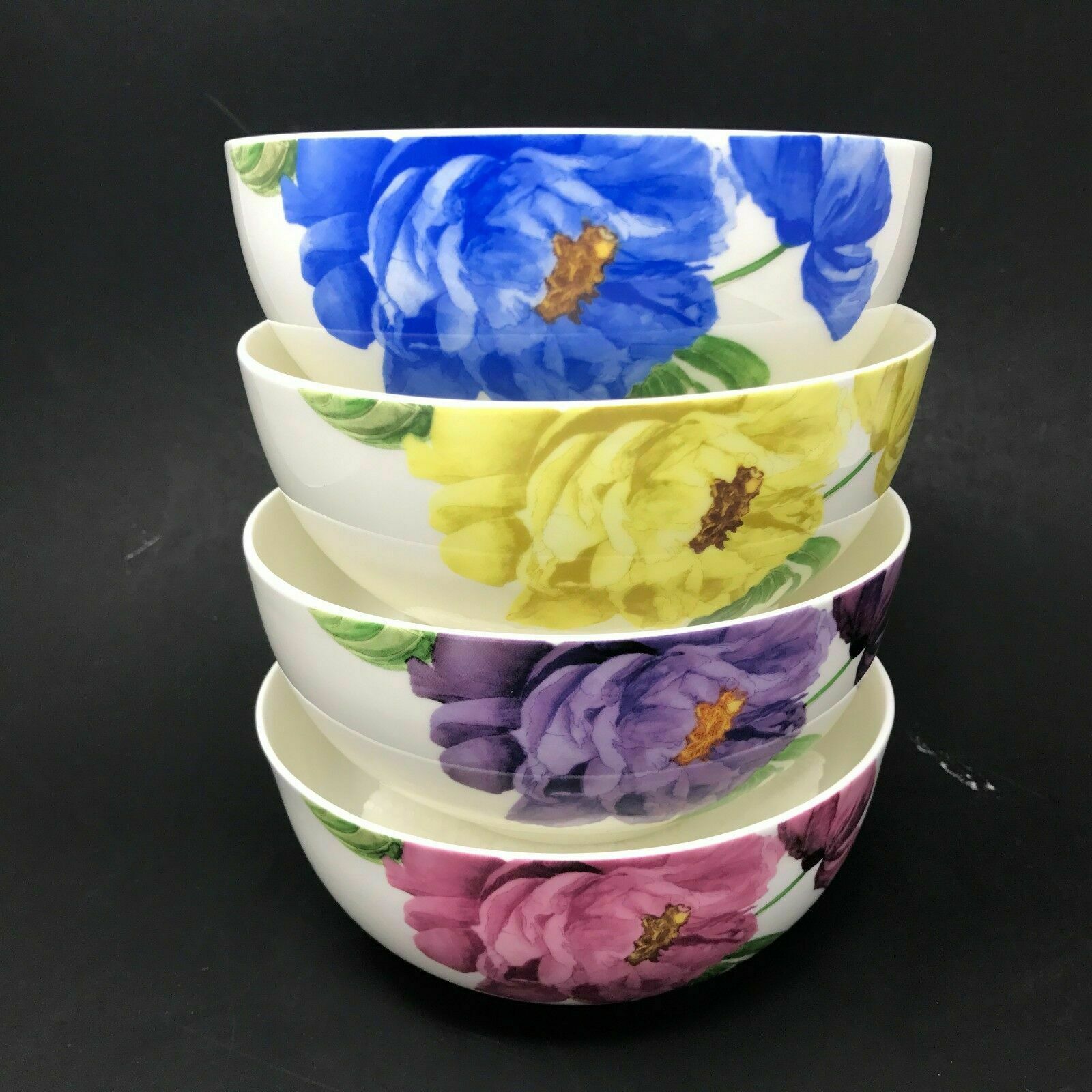 Roscher Bone China Floral Collection Soup Cereal Bowls Set Four (4) NEW