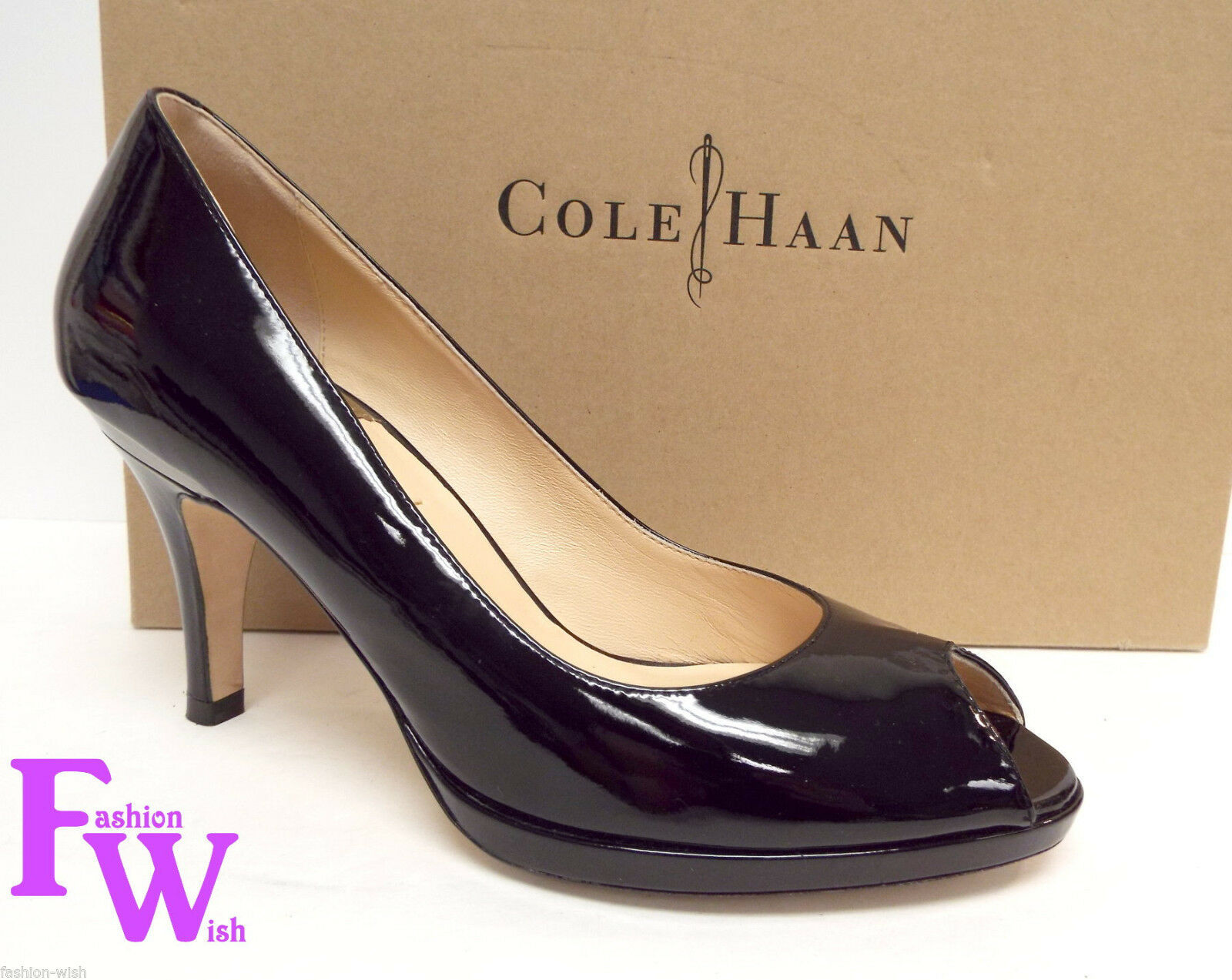 COLE HAAN Size 7 CARMA Black Patent N. Air Open Toe Heels Pumps Shoes - $74.00